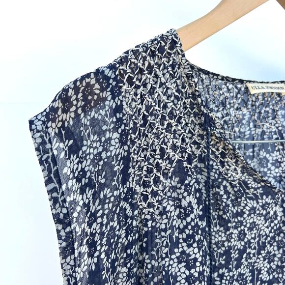 Ulla Johnson Silk Lightweight Short Sleeve Blouse Navy Blue Delicate Blouse 2 S - Picture 6 of 9